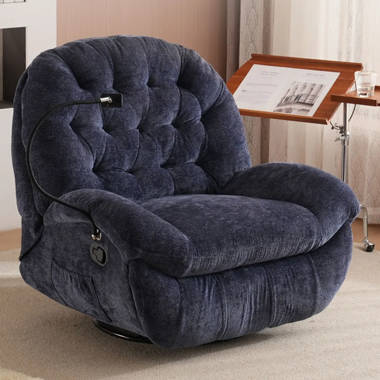 Modern Tufted Upholstery Swivel Rocker Recliner Chair with Flexible Foot/Back Image - 4 | homeyfad