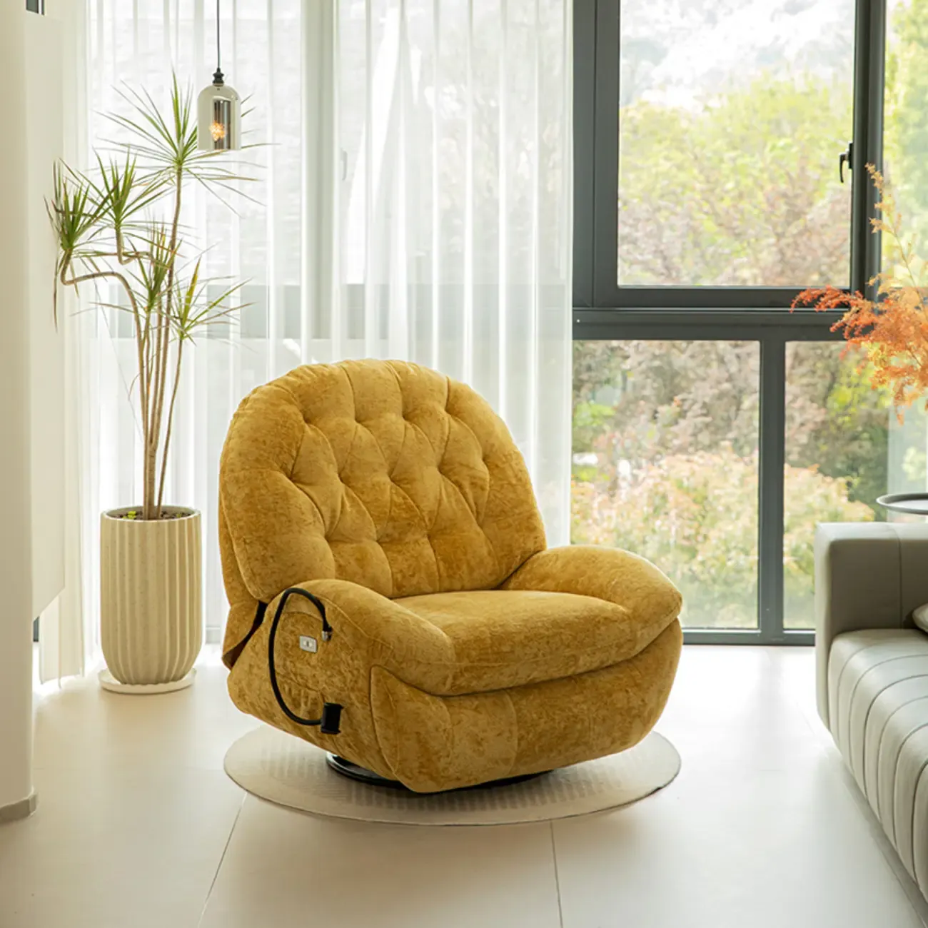 Modern Tufted Upholstery Swivel Rocker Recliner Chair with Flexible Foot/Back Image - 7