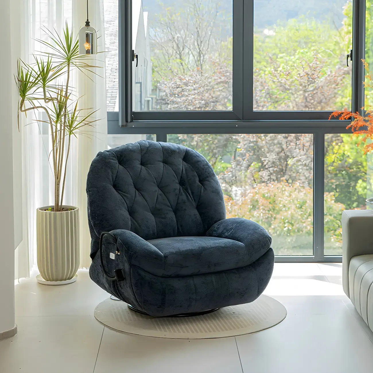 Modern Tufted Upholstery Swivel Rocker Recliner Chair with Flexible Foot/Back Image - 8
