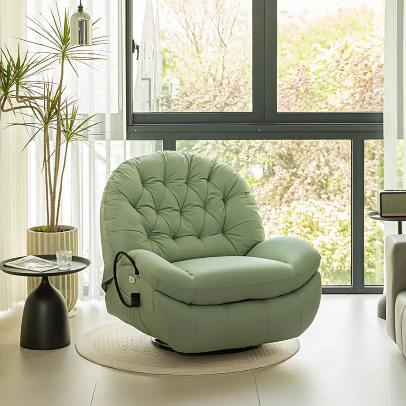 Modern Tufted Upholstery Swivel Rocker Recliner Chair with Flexible Foot/Back Image - 9