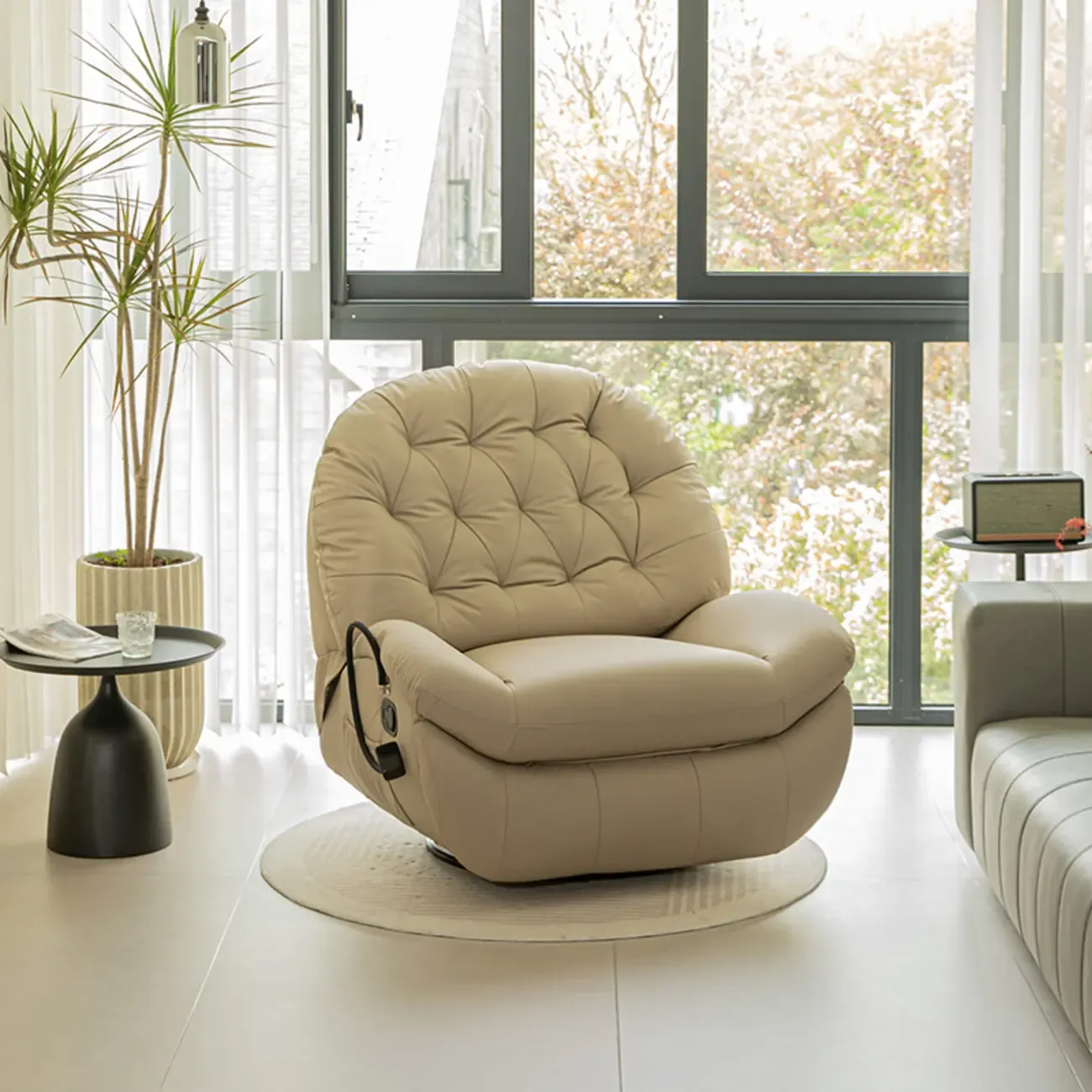 Modern Tufted Upholstery Swivel Rocker Recliner Chair with Flexible Foot/Back Image - 10