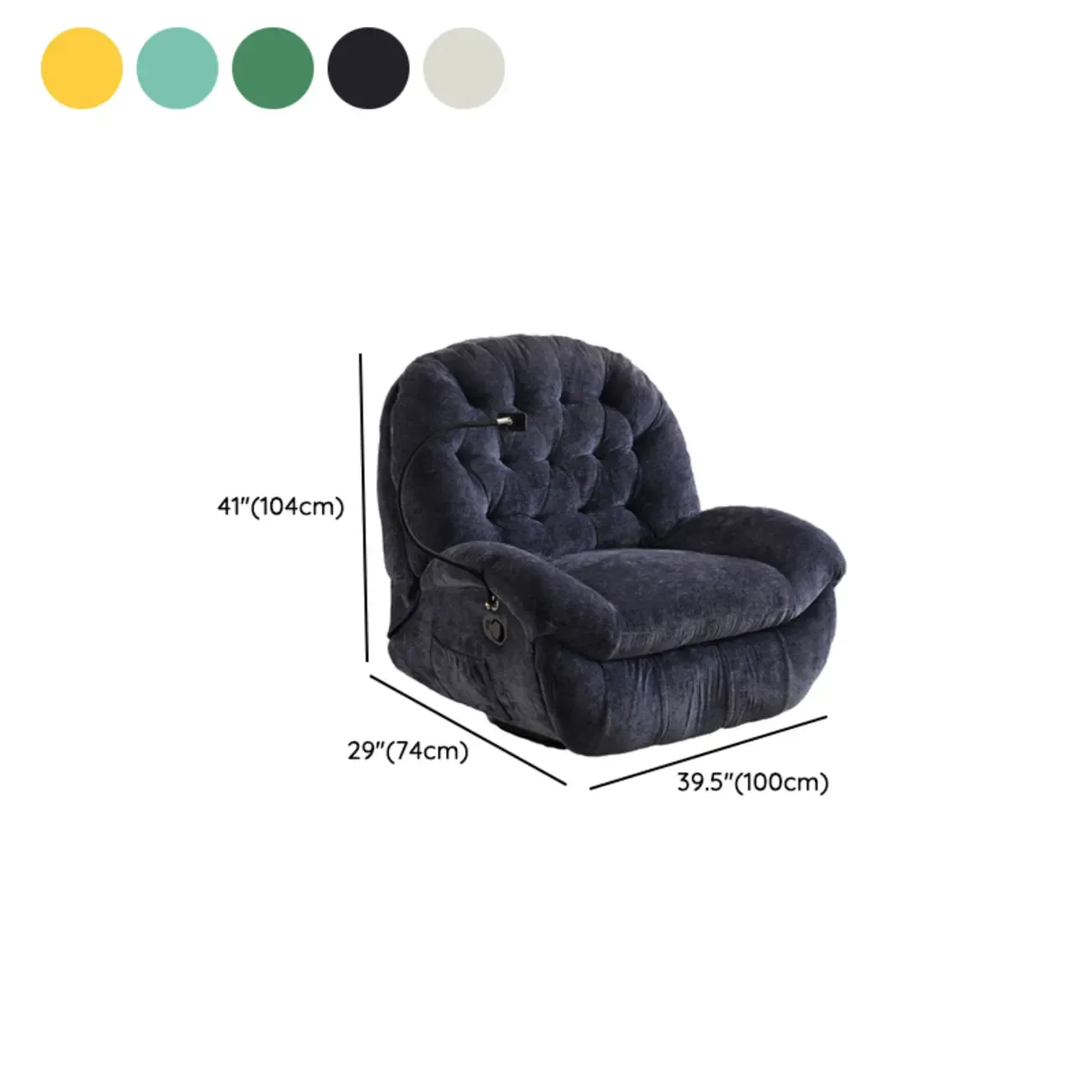 Modern Tufted Upholstery Swivel Rocker Recliner Chair with Flexible Foot/Back #size