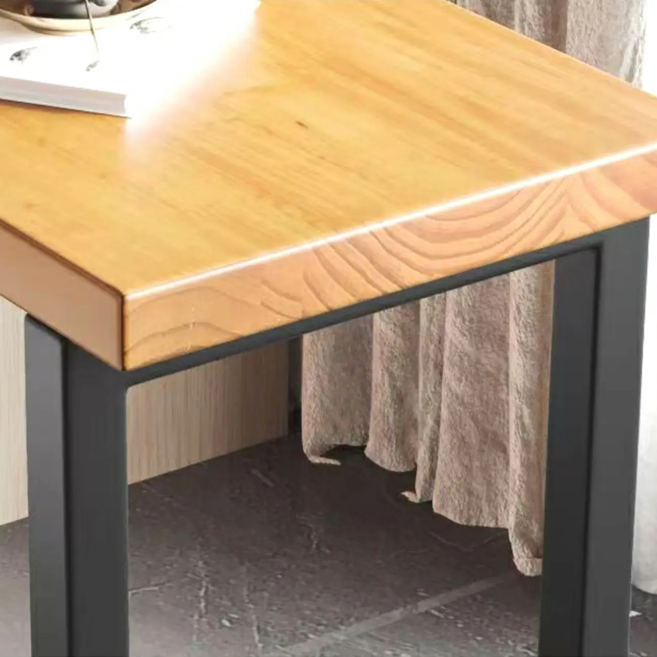 Natural Wood Bar Table with Storage Shelf and Footrest Image - 4 | homeyfad