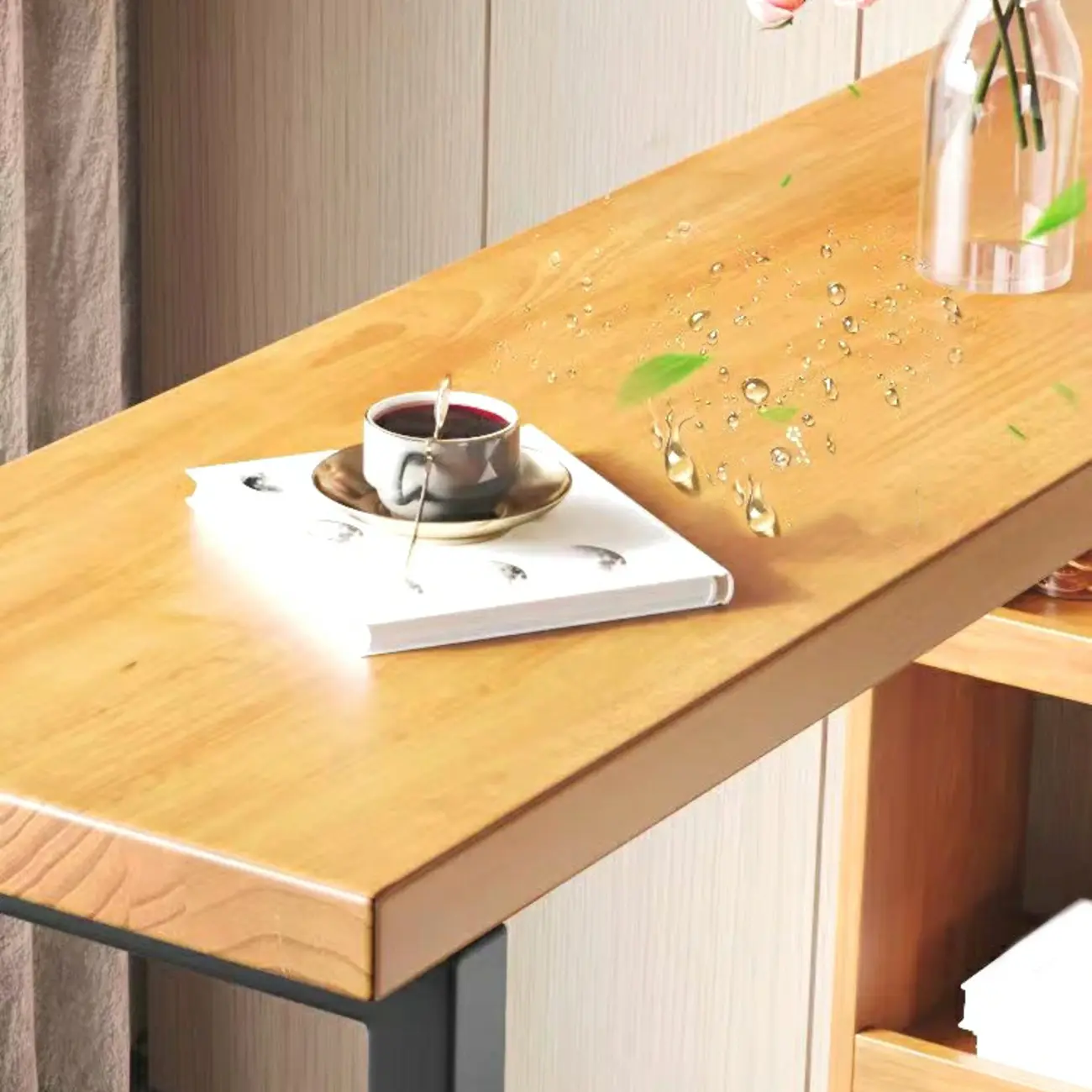 Natural Wood Bar Table with Storage Shelf and Footrest Image - 5 | homeyfad