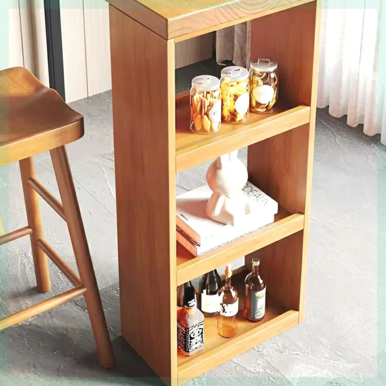 Natural Wood Bar Table with Storage Shelf and Footrest Image - 6 | homeyfad