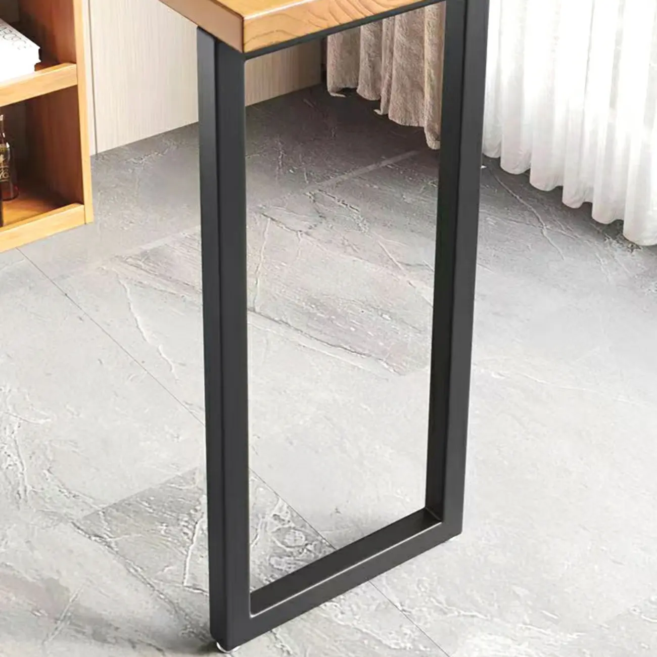 Natural Wood Bar Table with Storage Shelf and Footrest Image - 7 | homeyfad