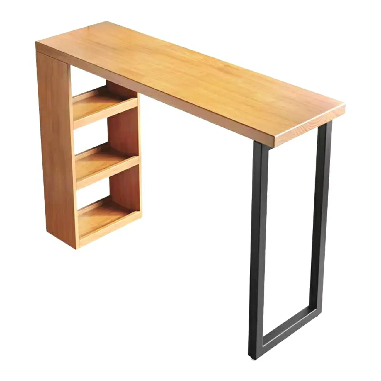 Natural Wood Bar Table with Storage Shelf and Footrest Image - 8 | homeyfad
