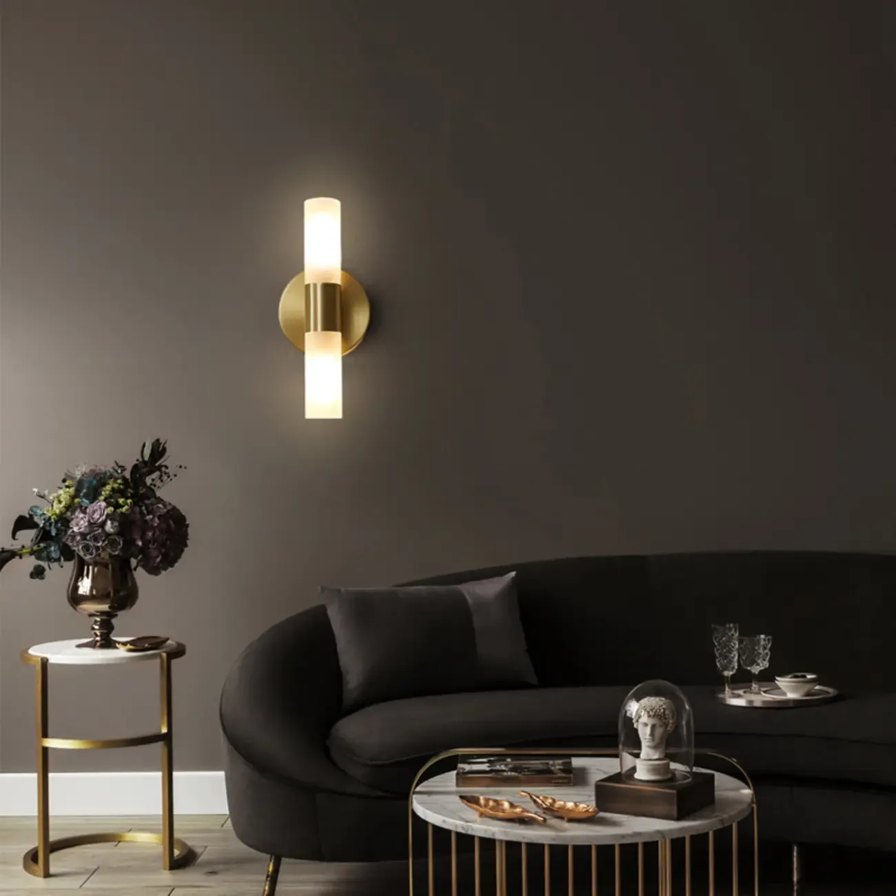 Modern Milk Glass Cylinder Wall Light with Gold Base for Home Decor Image - 1