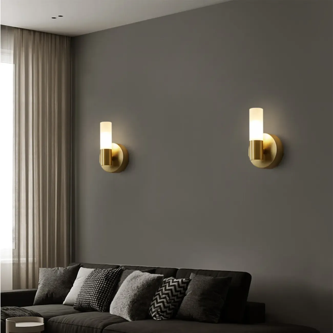 Modern Milk Glass Cylinder Wall Light with Gold Base for Home Decor Image - 3