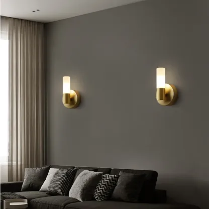 Modern Milk Glass Cylinder Wall Light with Gold Base for Home Decor Image - 3
