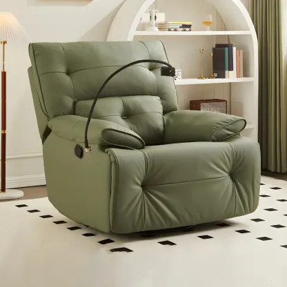 Modern Super Soft  Faux Leather Swivel and Rocker Manual Recliner Chair with Footrest Image - 1