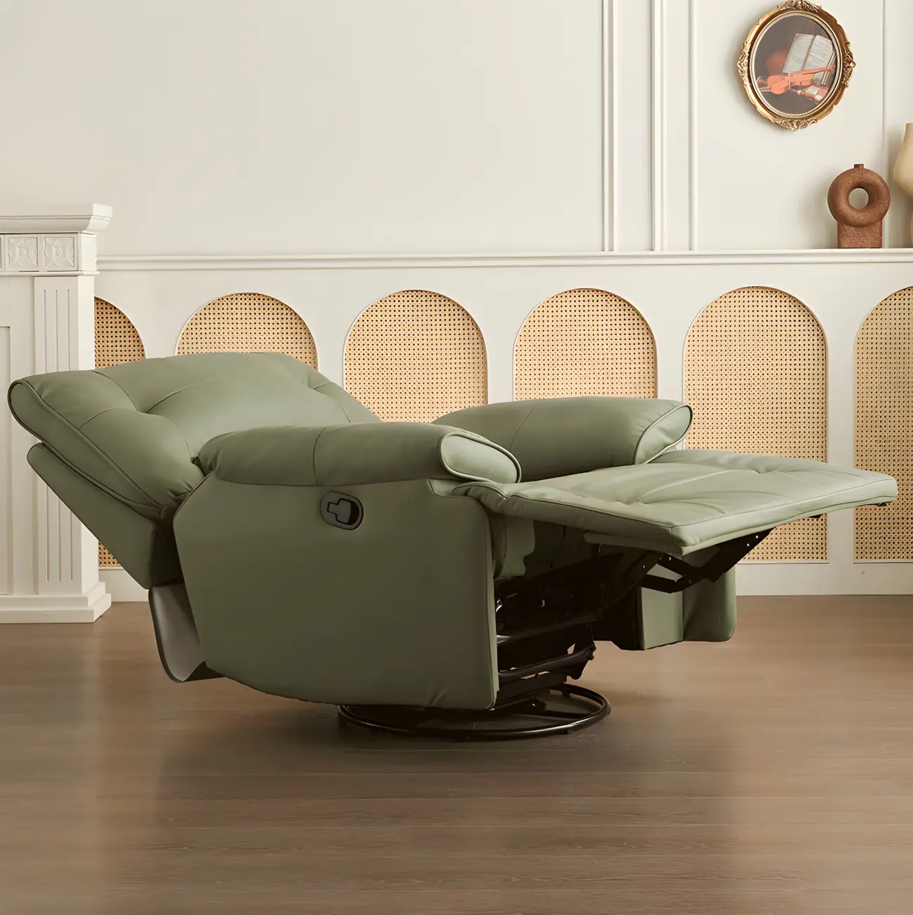 Modern Super Soft  Faux Leather Swivel and Rocker Manual Recliner Chair with Footrest Image - 2 | homeyfad