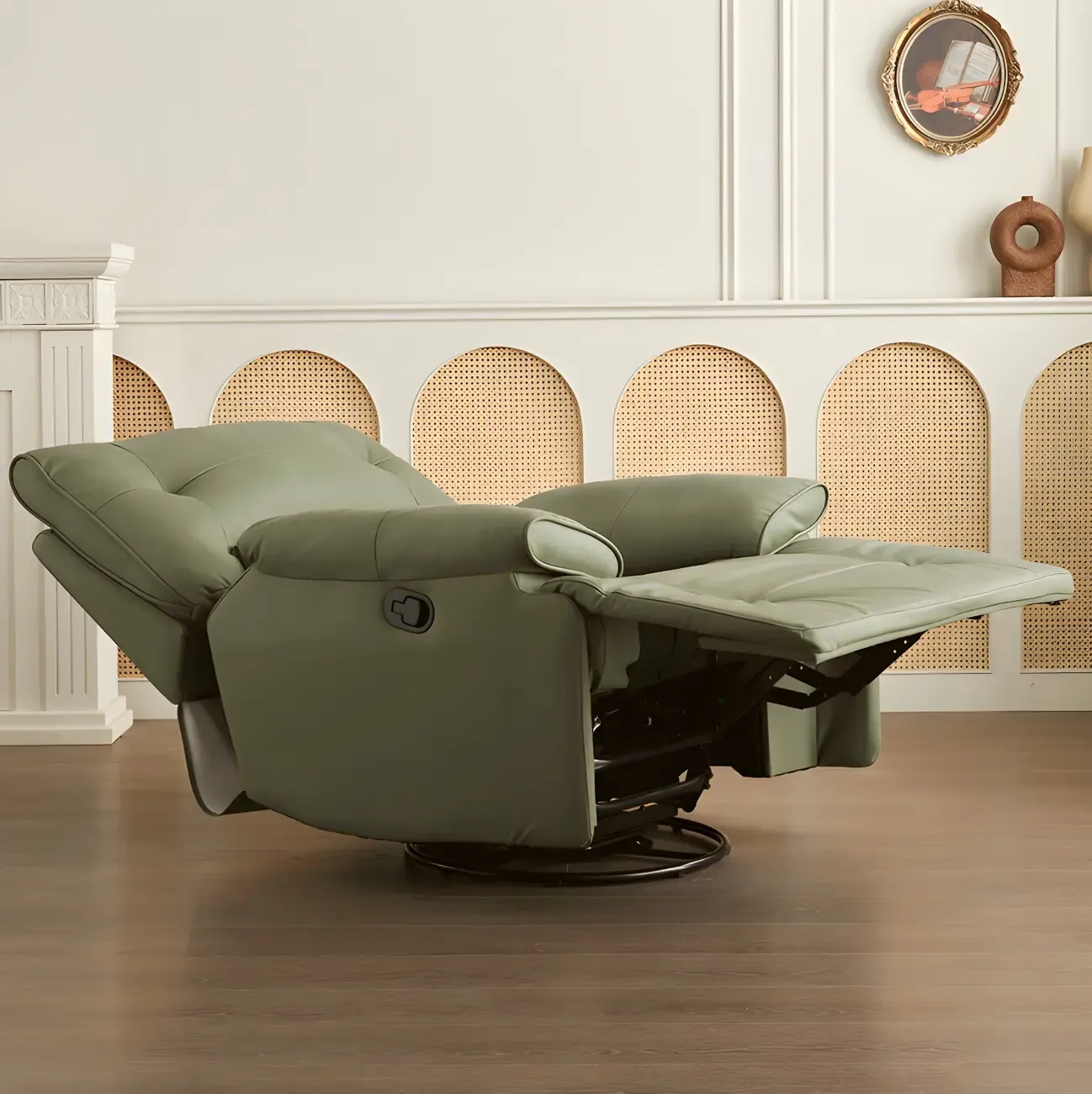 Modern Super Soft Faux Leather Swivel and Rocker Manual Recliner Chair with Footrest Image - 2