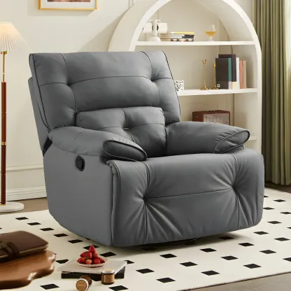 Modern Super Soft  Faux Leather Swivel and Rocker Manual Recliner Chair with Footrest Image - 3