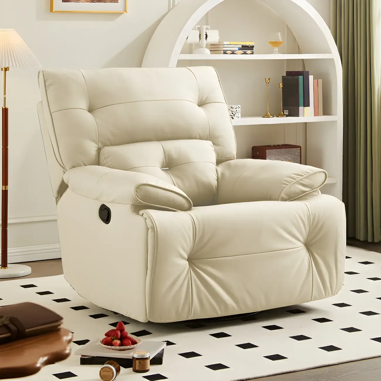 Modern Super Soft Faux Leather Swivel and Rocker Manual Recliner Chair with Footrest Image - 4