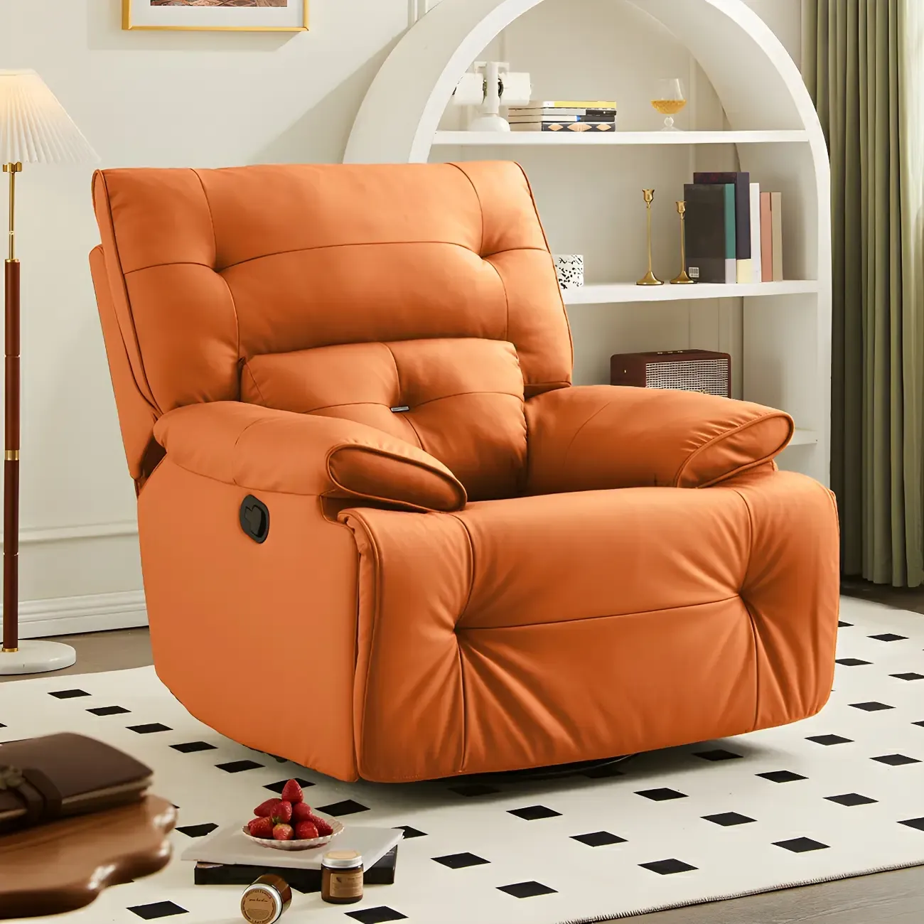 Modern Super Soft  Faux Leather Swivel and Rocker Manual Recliner Chair with Footrest Image - 6