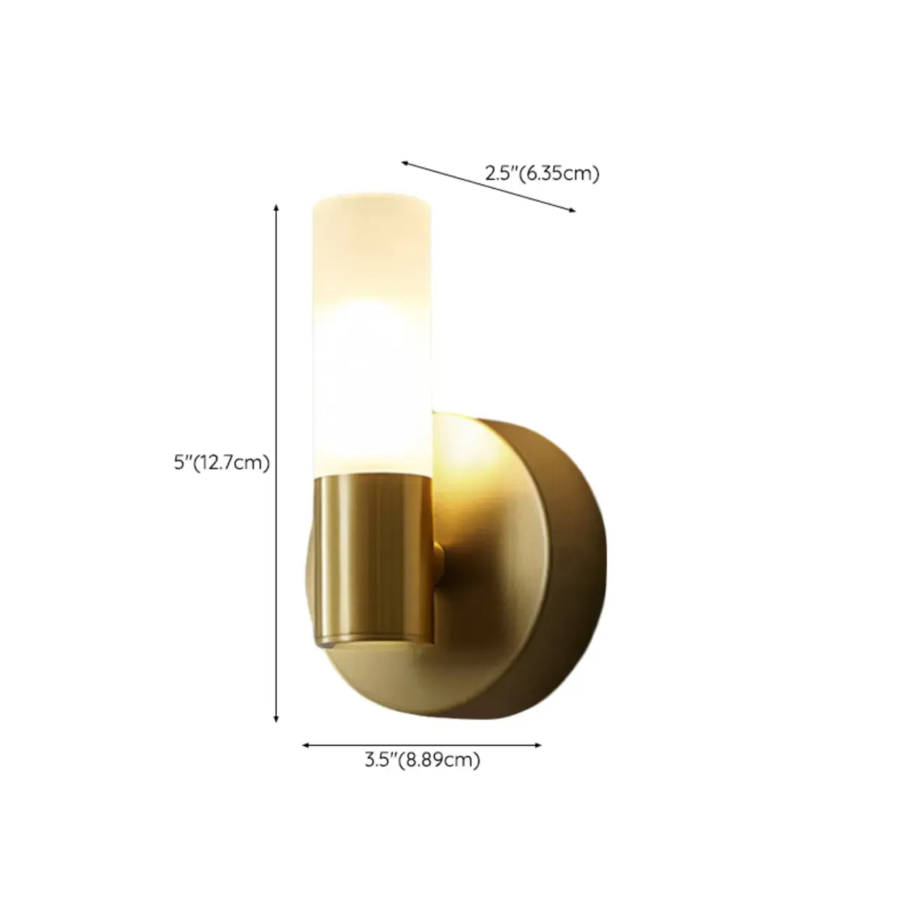 Modern Milk Glass Cylinder Wall Light with Gold Base for Home Decor #size