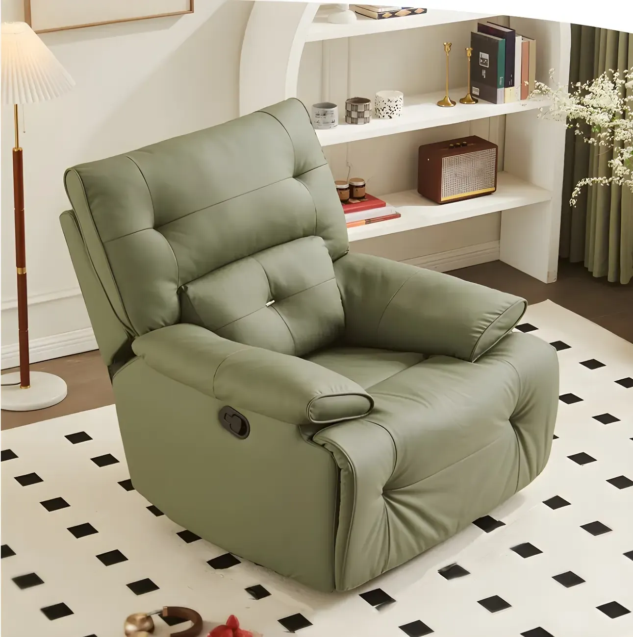 Modern Super Soft Faux Leather Swivel and Rocker Manual Recliner Chair with Footrest Image - 7