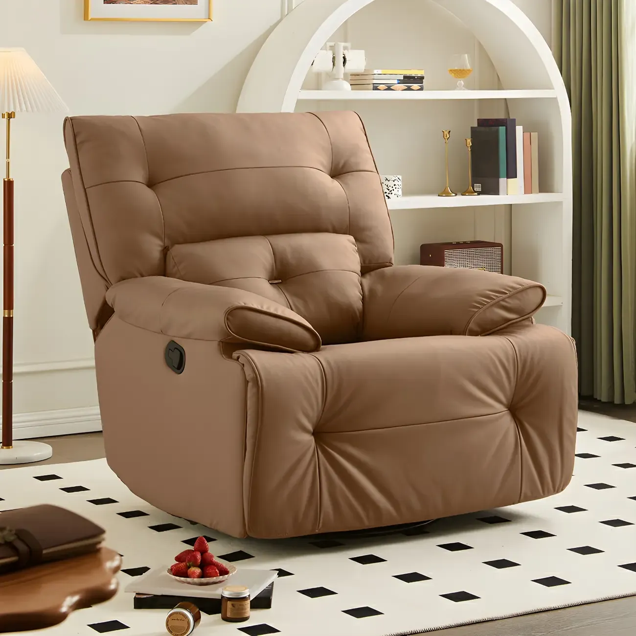 Modern Super Soft  Faux Leather Swivel and Rocker Manual Recliner Chair with Footrest Image - 8