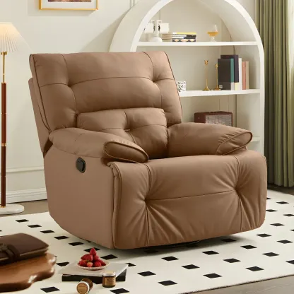 Modern Super Soft  Faux Leather Swivel and Rocker Manual Recliner Chair with Footrest Image - 8