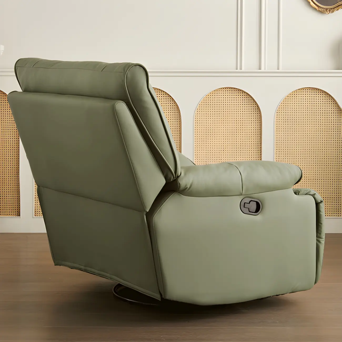 Modern Super Soft  Faux Leather Swivel and Rocker Manual Recliner Chair with Footrest Image - 9 | homeyfad