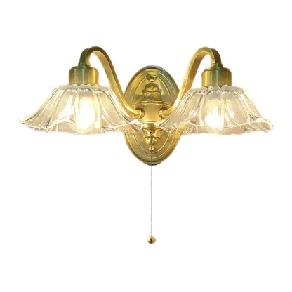 Elegant Clear Glass Floral Vanity Light with Gold Arc Arm for Bathroom Image - 6