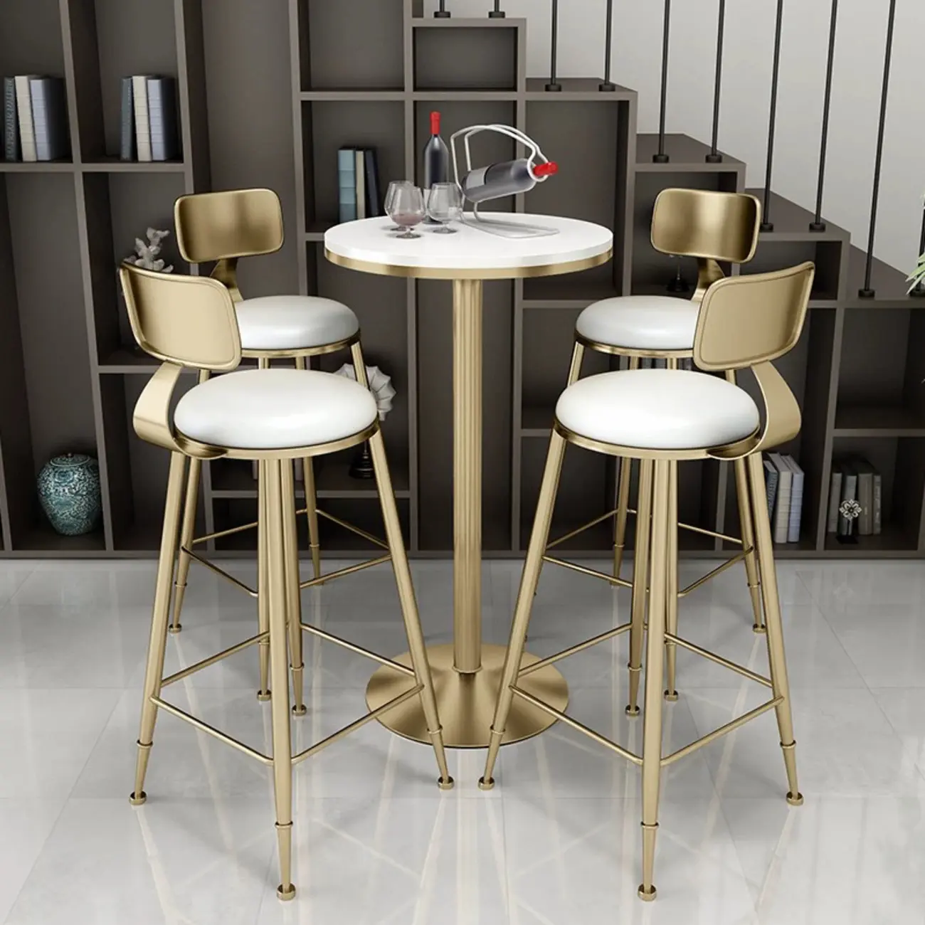 Elegant Marble Top Bar Set with Gold Metal Base Image - 1 | homeyfad