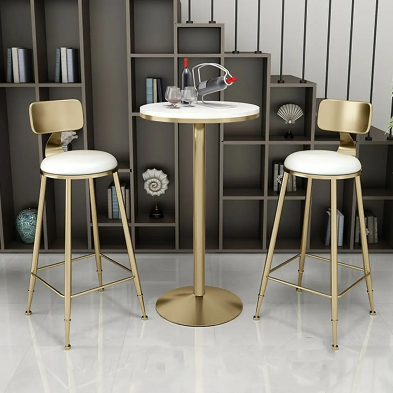 Elegant Marble Top Bar Set with Gold Metal Base Image - 2 | homeyfad