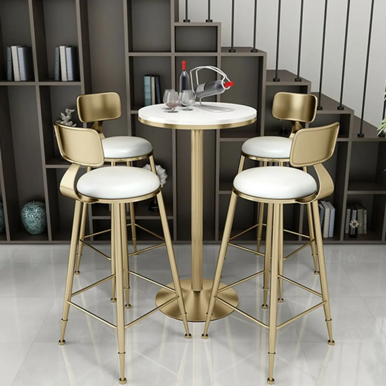 Elegant Marble Top Bar Set with Gold Metal Base Image - 3 | homeyfad