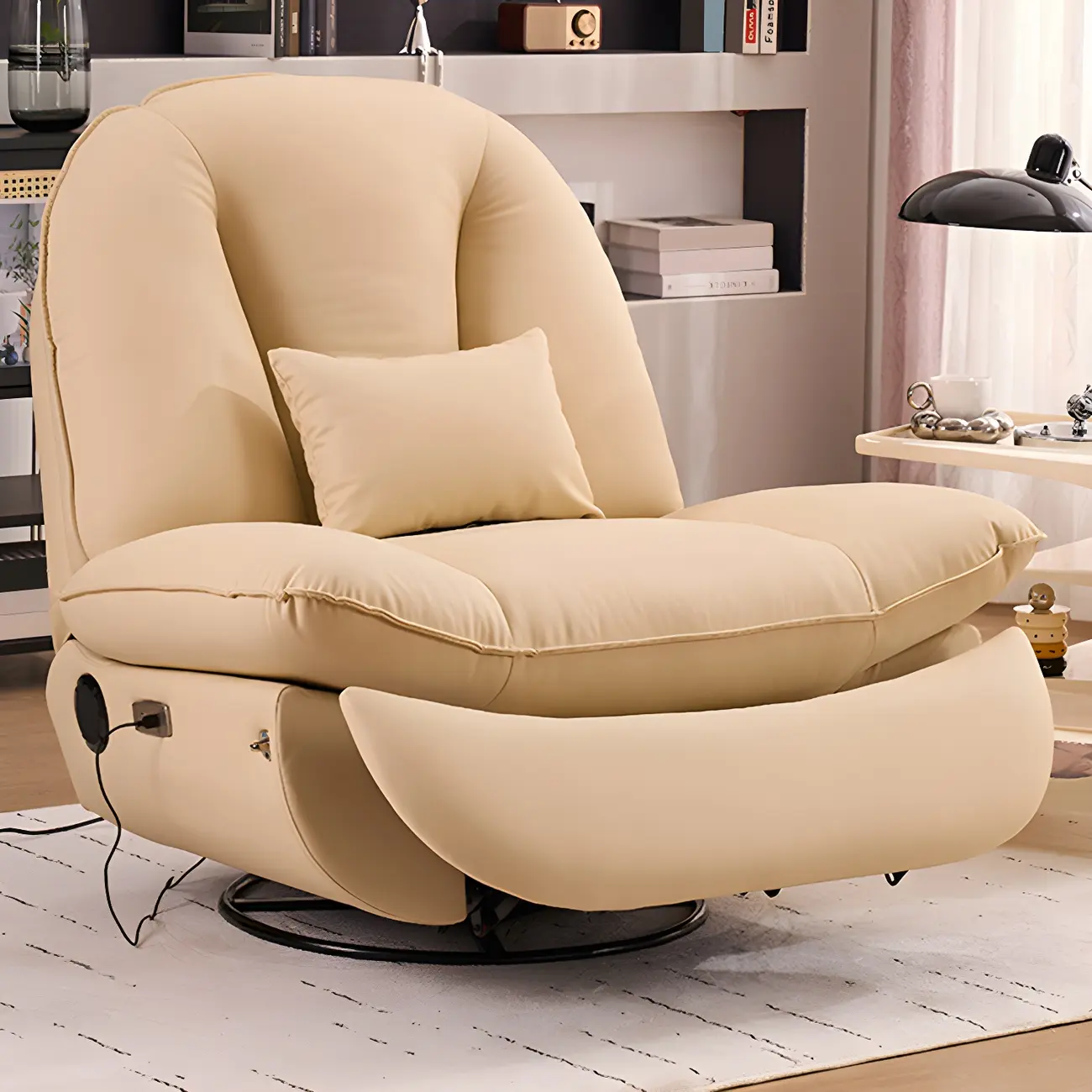 Contemporary Leather Swivel Recliner for Living Room Image - 1 | homeyfad