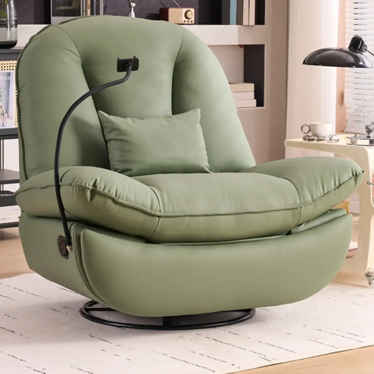 Contemporary Leather Swivel Recliner for Living Room Image - 2