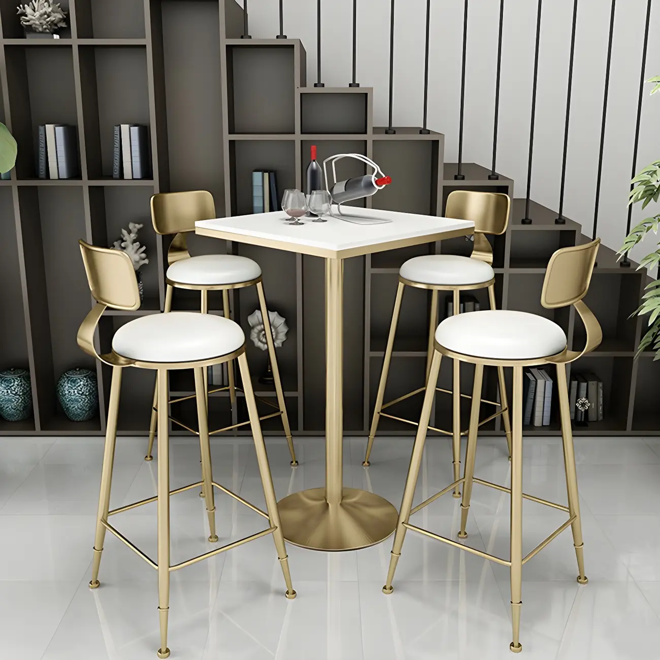 Elegant Marble Top Bar Set with Gold Metal Base Image - 8 | homeyfad