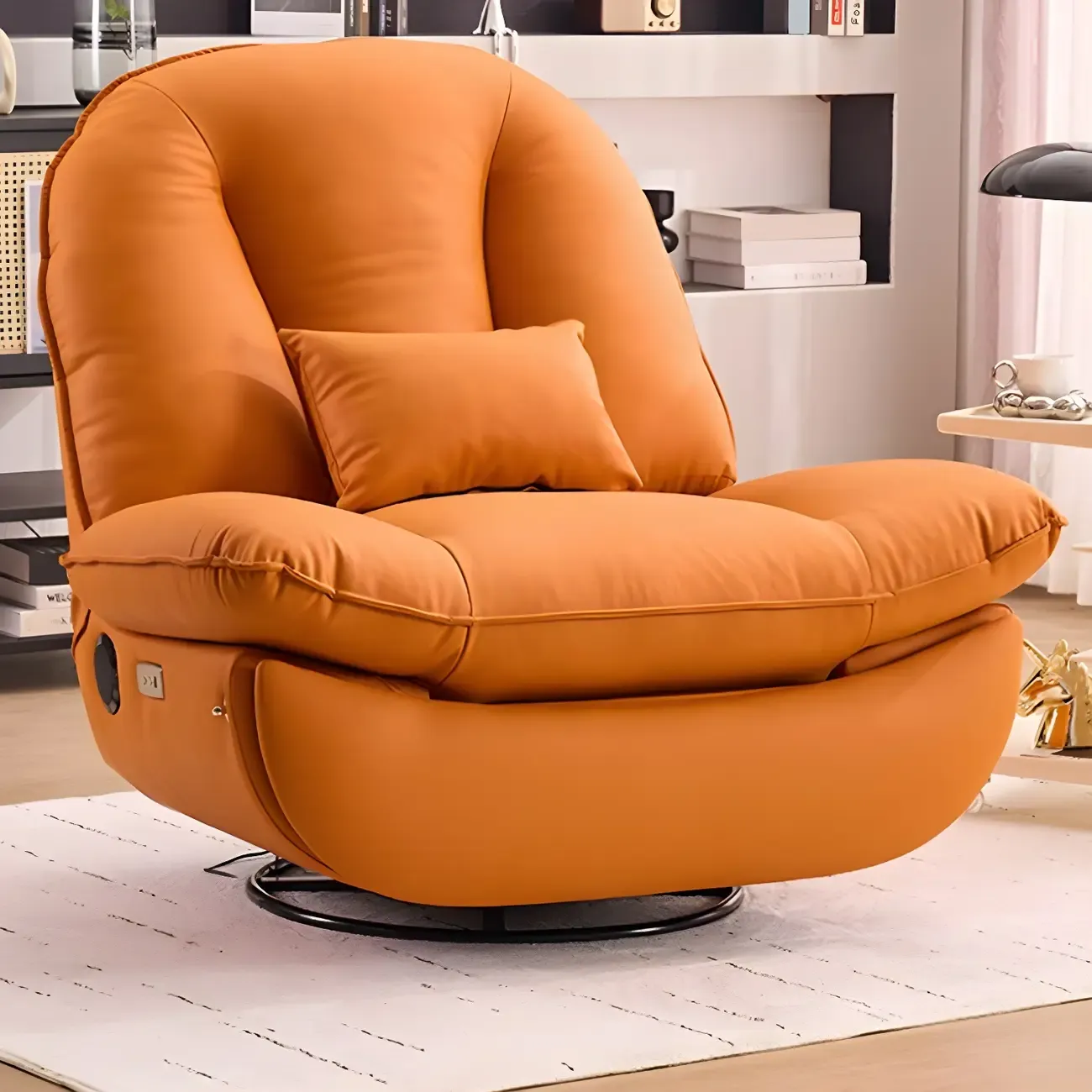 Contemporary Leather Swivel Recliner for Living Room Image - 4