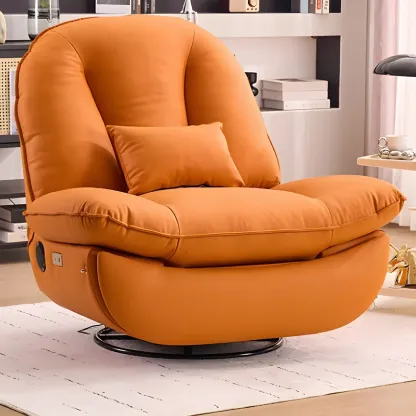 Contemporary Leather Swivel Recliner for Living Room Image - 4