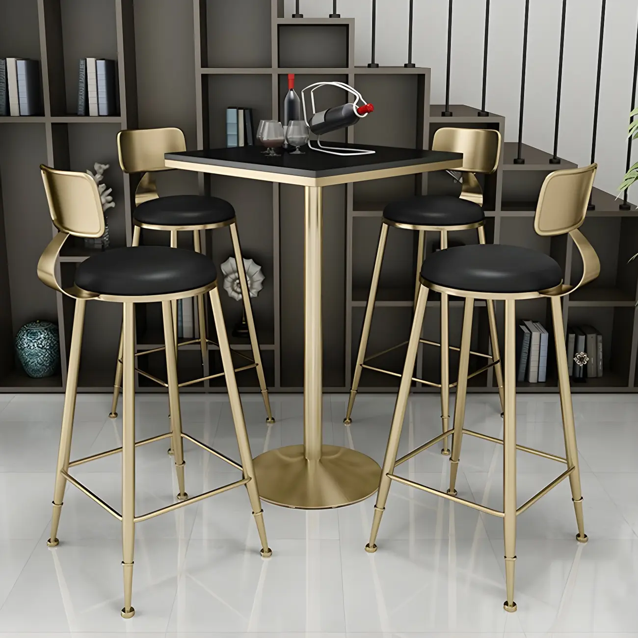 Elegant Marble Top Bar Set with Gold Metal Base Image - 9 | homeyfad