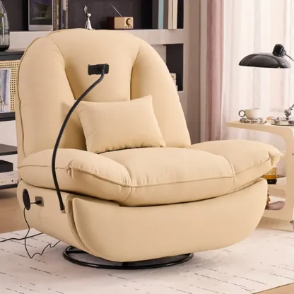 Contemporary Leather Swivel Recliner for Living Room Image - 5