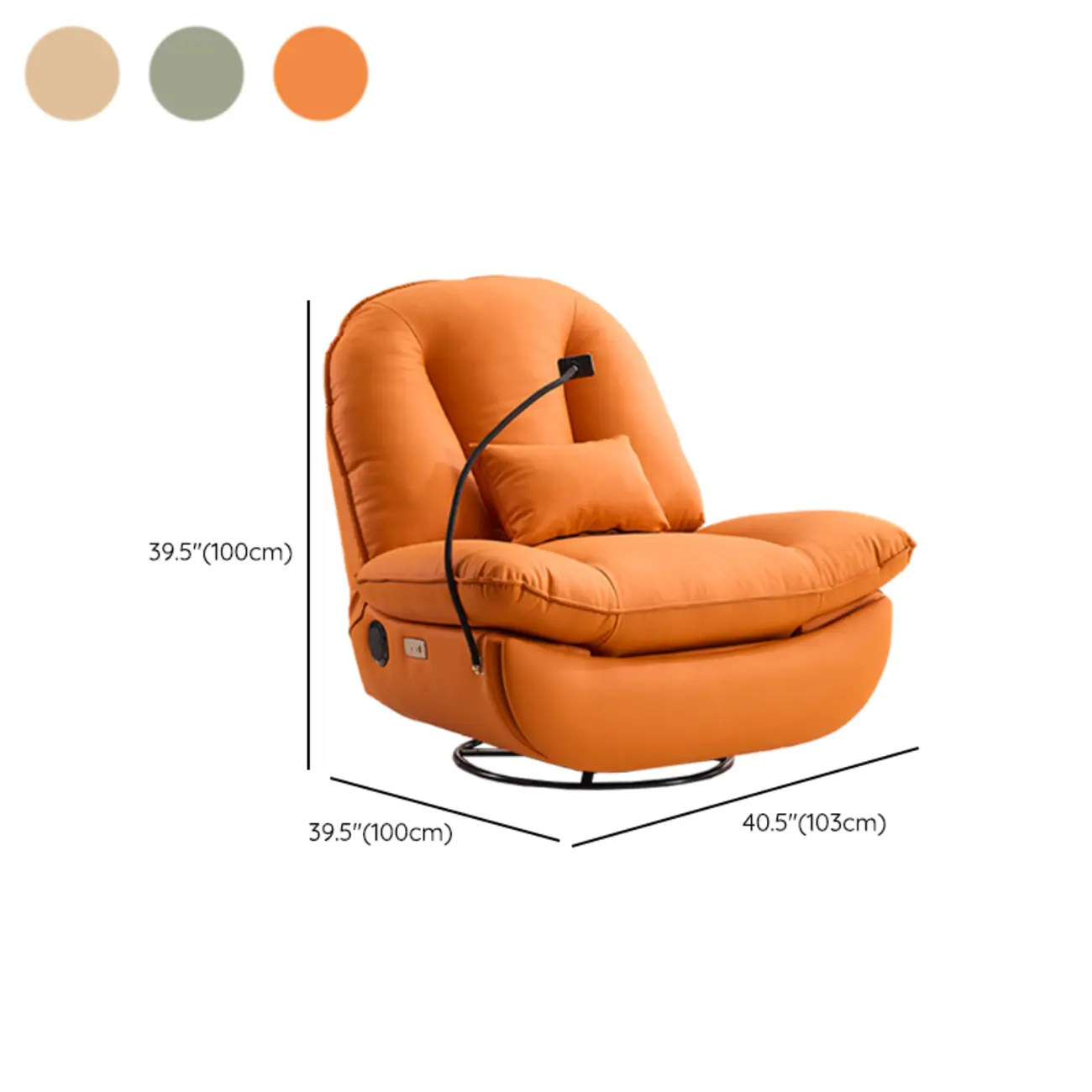 Contemporary Leather Swivel Recliner for Living Room #size