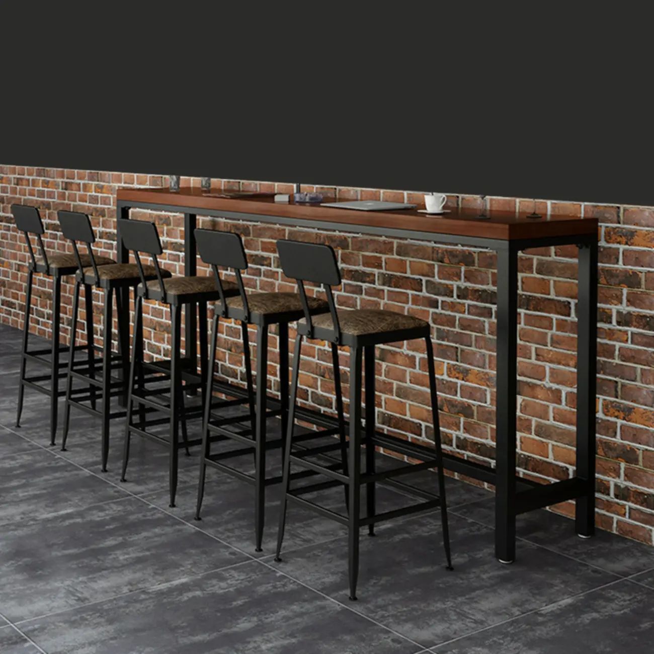 Retro Solid Wood Trestle Base Sofa Bar Table with Footrest Image - 1 | homeyfad