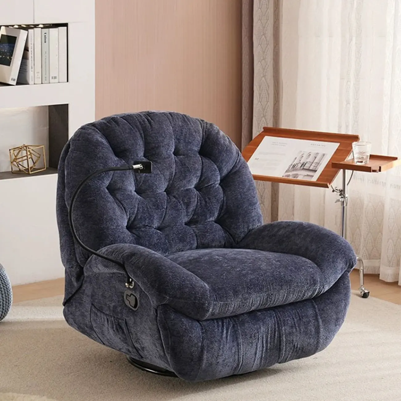 Contemporary Plush Recliner Chair with Swivel for Living Room Image - 1 | homeyfad