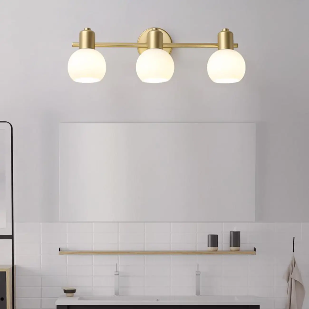 Modern Gold 3 Head Dimmable Vanity Lamp with Globe Glass Shades For Bathroom Image - 1 | homeyfad