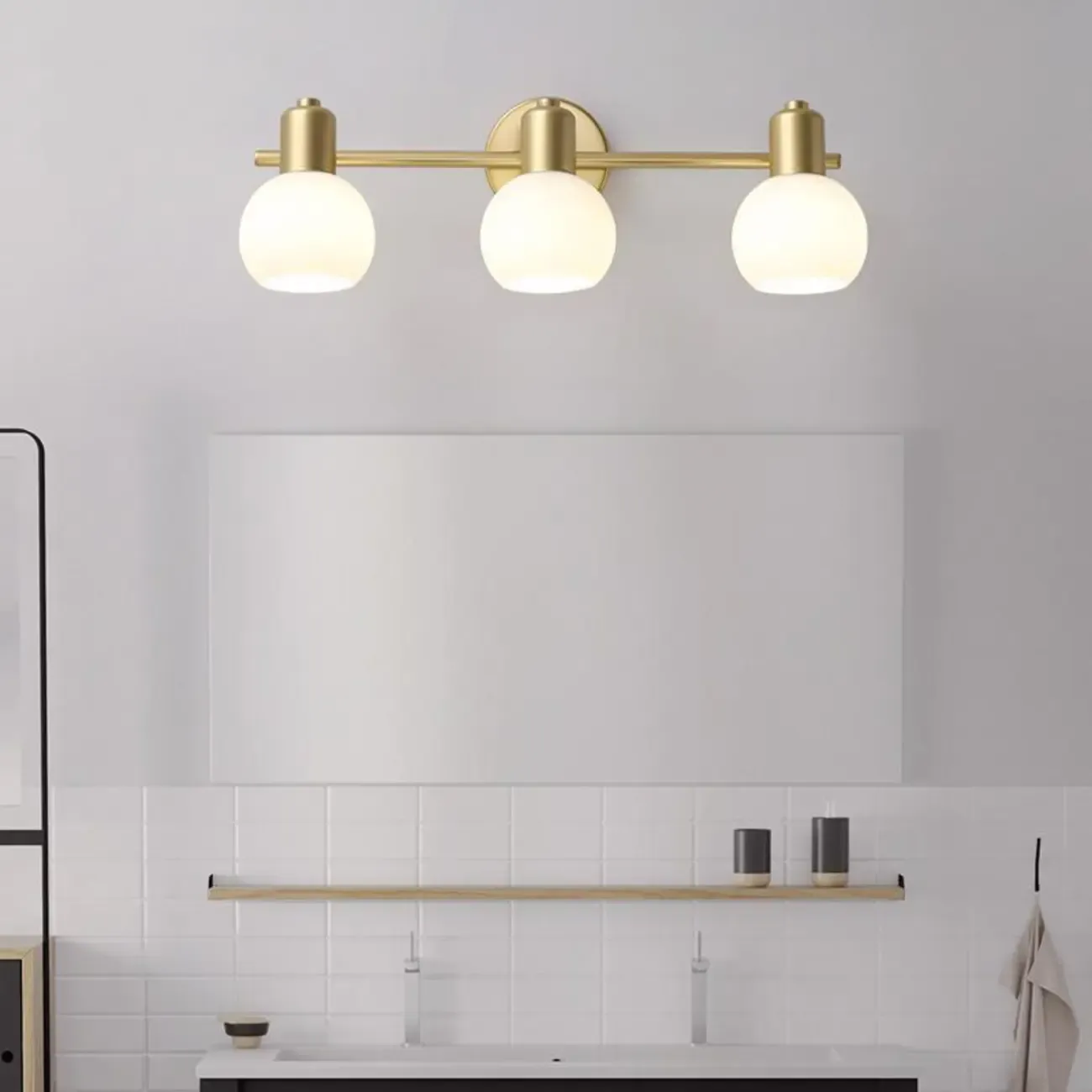 Modern Gold 3 Head Dimmable Vanity Lamp with Globe Glass Shades For Bathroom Image - 1