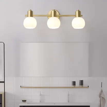 Modern Gold 3 Head Dimmable Vanity Lamp with Globe Glass Shades For Bathroom Image - 1