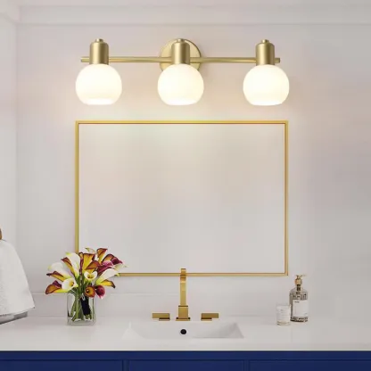 Modern Gold 3 Head Dimmable Vanity Lamp with Globe Glass Shades For Bathroom Image - 3