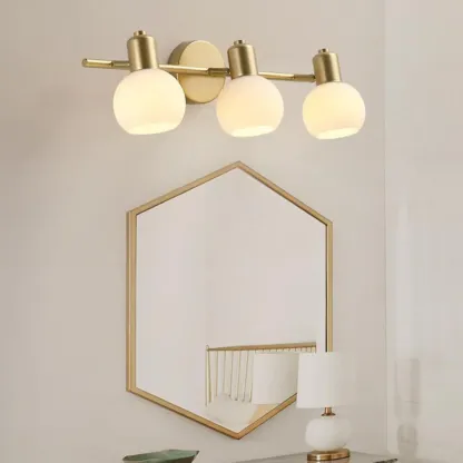Modern Gold 3 Head Dimmable Vanity Lamp with Globe Glass Shades For Bathroom Image - 4
