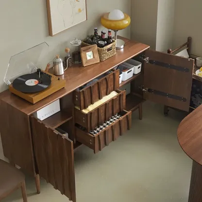 Scandinavian Brown Solid Wood Buffet Table with Drawers Image - 4