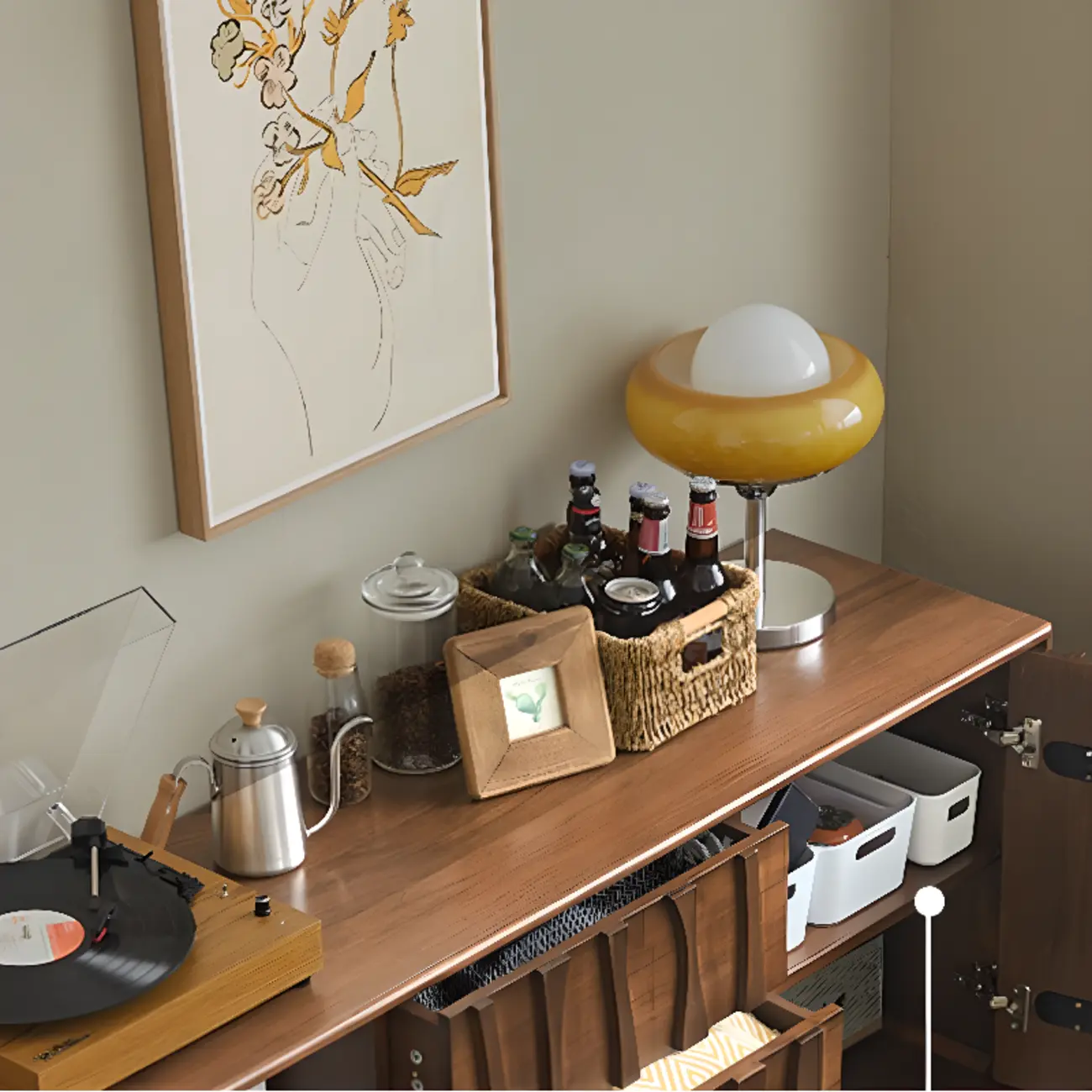 Scandinavian Brown Solid Wood Buffet Table with Drawers Image - 6 | homeyfad