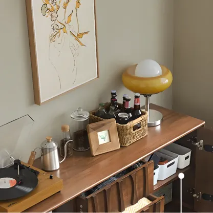 Scandinavian Brown Solid Wood Buffet Table with Drawers Image - 6