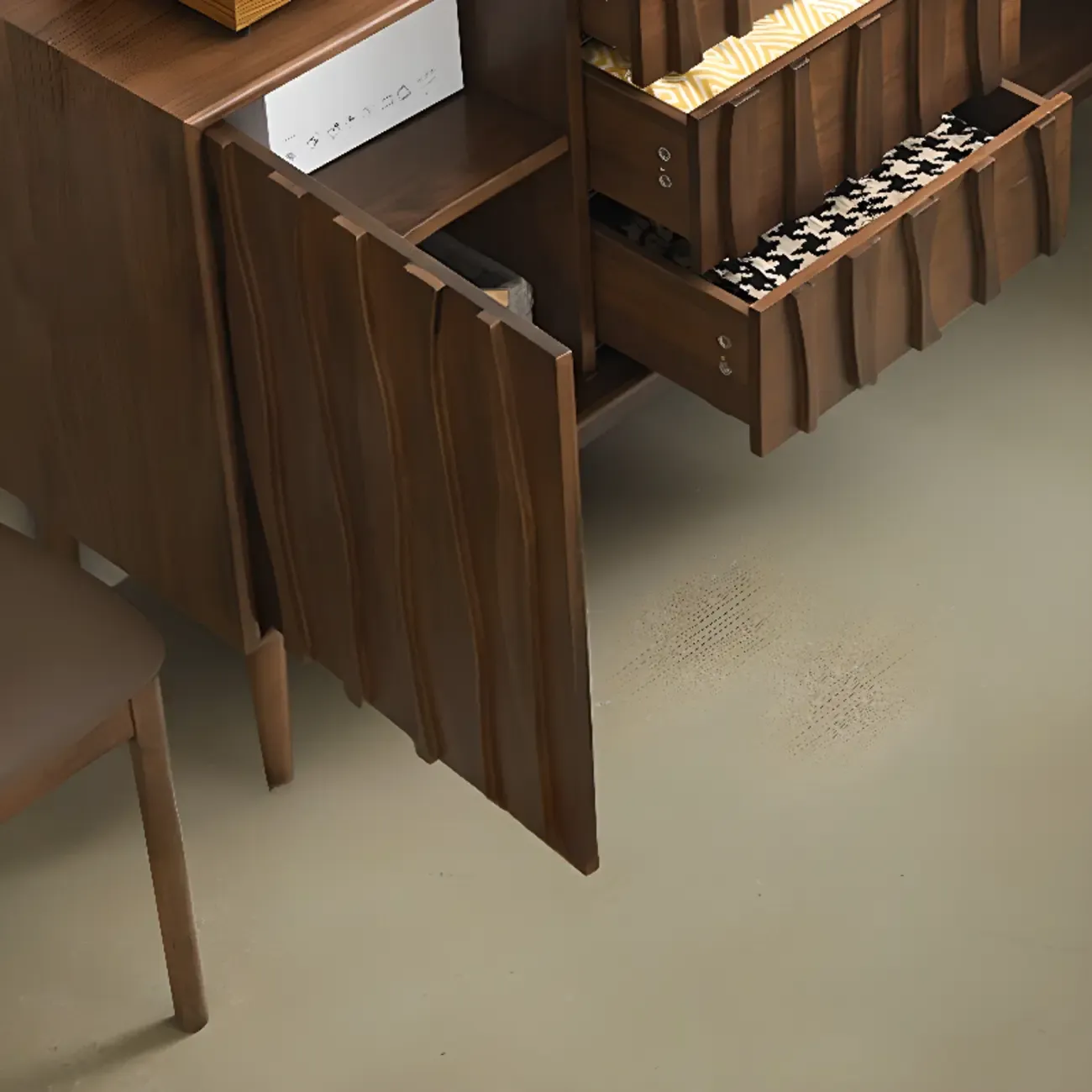 Scandinavian Brown Solid Wood Buffet Table with Drawers Image - 7