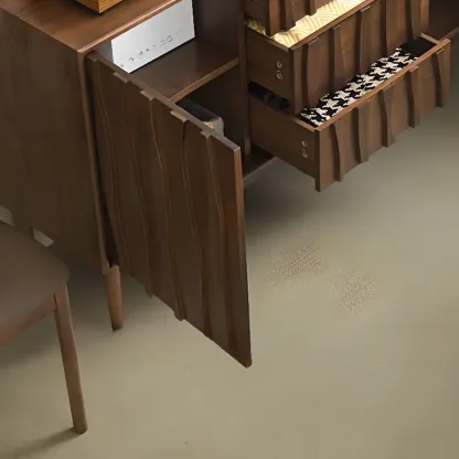 Scandinavian Brown Solid Wood Buffet Table with Drawers Image - 7