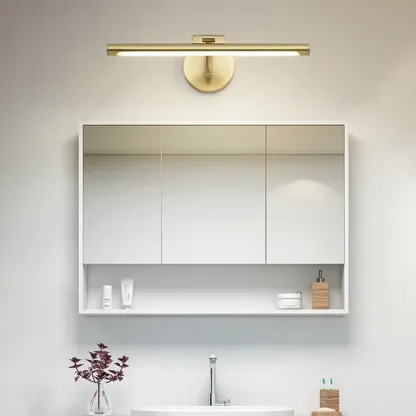 Modern Gold Linear LED Vanity Light with Arced Arm for Mirror Front Image - 3